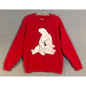 Coca Cola Polar Bear & Cub Sweatshirt‎ Mens Medium Red Crewneck Long Sleeve Coke